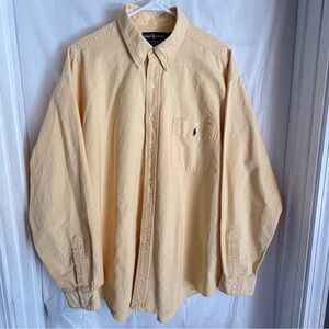 Vtg Polo Ralph Lauren Long Sleeve Button Up Yellow Men 2XL Blue Pony Blake 2 Ply
